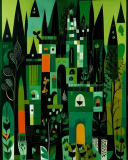 A dark green fairy castle painted by Stuart Davis