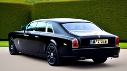 ultimate black rolls royce with Fire Livery, Rear View, 4K, Ultra Detailed