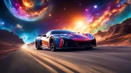 (masterpiece, best quality), high resolution, (8k resolution), (ultra detailed), The picture shows a car trail suspended in the starry sky, Two racing cars racing towards the camera, Super sports car, Plasma engine, Colorful planets and nebulae in the background, hyperrealistic, more details, low saturation, realism, Phototexture