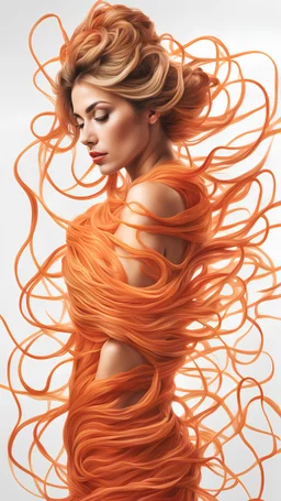 a half body portrait of a middle aged woman as made of spaghetti with tomato sauce, half body submerged in spaghetti, hair depicting as long spaghetti, natural body posture, Art by Alberto Seveso, symmetrical, abstract artstyle, intricate complex watercolor painting, sharp eyes, digital painting, color explosion, concept art, volumetric lighting,TanvirTamim, metallic reflections, 2d render, by artgem, trending on artstation, UHD, HDR raw photo, realistic, sharp focus, 8K high definition
