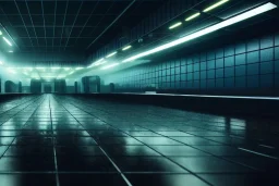 equirectangular projection grid of a futuristic bladerunner cyberpunk trainstation in the rain at night, volumetric lighting 4k spherical panorama realityengine photorender hyperdetailed cinematic