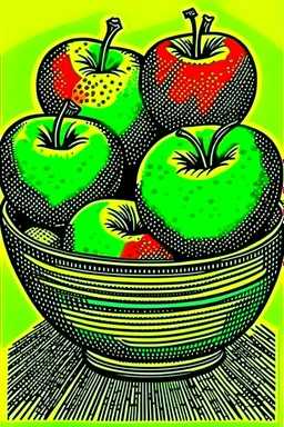 Vintage pop art style of a bowl of sliced apples