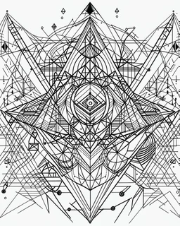 realistic Abstract Geometric Design idea, line art, background, vector, svg, black outline on white background, leave plenty of white space beetween lines for coloring, tattoo style, tattoo idea,full body, minimalist