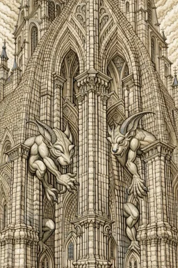Gargoyles Promt: Art Nouveau Gothic Hyper realistic intricate oil paint detailed pencil sketched Notre Dame gargoyles in the style of Escher, a resin painter