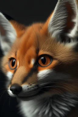 Portrait of alien fox with auburn fur small ears cat eyes