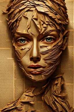 Beautiful face made of newspaper, trending on artstation, sharp focus, studio photo, intricate details, highly detailed,:y.k: by greg rutkowski Modifiers: digital painting fantasy beautiful Greg Rutkowski beautiful face, surreal