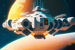 Spaceship, Over Planet, Modern Spaceship, Blocky, distant Space station, mothership,