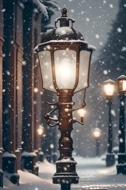 christmas card with snowing Street lamp