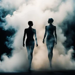 two human silhouettes intermingled in a cloud of smoke