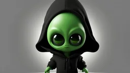 a cute little green alien with a black hoodie falling into the void on a white background, unreal engine rendering, 4k, cinematic