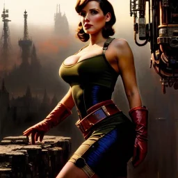 Drawing of beautiful face,'beautiful,Busty fit 'Piper Wright - Fallout 4 ',intense stare, ancient skintight armor, balanciaga fashion clothe painting by gaston bussiere, greg rutkowski, yoji shinkawa, yoshitaka amano, tsutomu nihei, donato giancola, tim hildebrandt Oil on canvas, cinematic composition, extreme detail,fit full head inside picture,16k