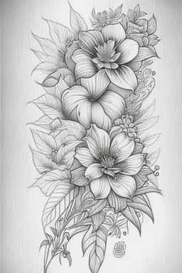 line tattoo design, neo traditional, flower, detailed