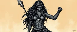 full body gandalf as dark brazilian woman , airbrush and pen outline