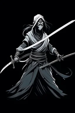 female ghost wielding a long katana, dark style