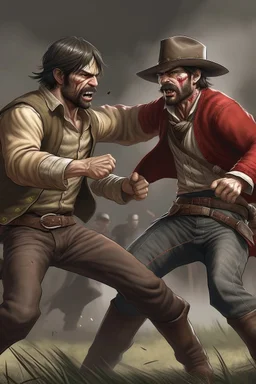 Realistic Arthur Morgan fighting Eren Jeager