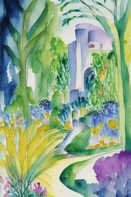 abstract watercolour english garden in the style of picasso centred