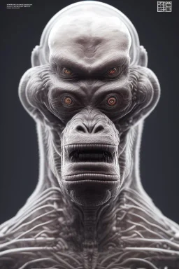 ape alien, head,8 eyes, evil, 8k, with hairs, finely detailed, photo realistic, HR Giger style