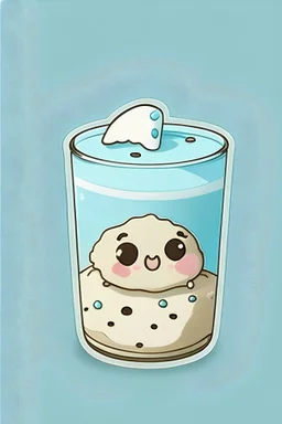Cartoon white glass of milk. Next to cute cookie. Make it a sticker.
