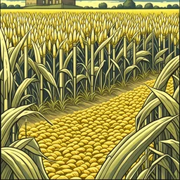 A picture of an medieval corn field for a card game