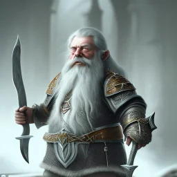 A beautiful dwarf with a sharp and beautiful ax in his hand, full HD, 4K, 8K, very real and with fine and detailed details, realistic and really alive, taken from the Lord of the Rings movie