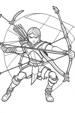 an image of hawkeye shooting arrows. kids coloring book. no color. thin crisp lines