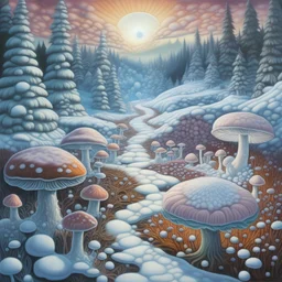 winter in the luminary gardens, dmt realm, snow, lsd, mushrooms