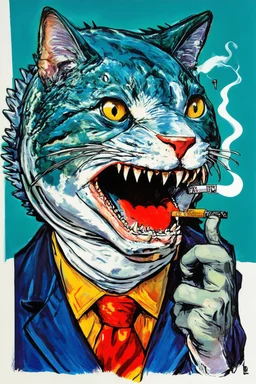 catfish with shark head smoking a ciggarrette in the style of warhol