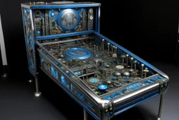 An indigo cybernetic pinball themed metropolis painted by Henry-Robert Brésil