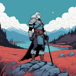 [illustration by Andrew MacLean in the comics Head Lopper style with Kupka's pixel colour palette] realistic photo 8k of the one, in the middle of nowhere