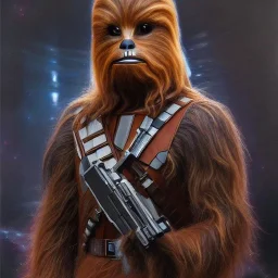 photorealistic and intricate portrait of chewbacca in star wars by Albert Lynch, wearing beskar armor, deep dark colors, hyperdetailed, 32K, oil on canvas,