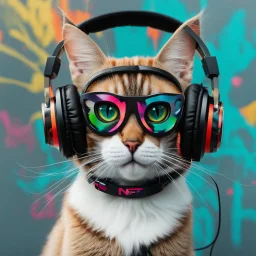 Cat con auriculares estilo grafiti NFT