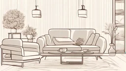 Sofa and armchair in living room. Interior of simple home. Furniture is arranged in sitting area.