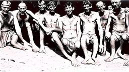 group of men surrounded by bare feet