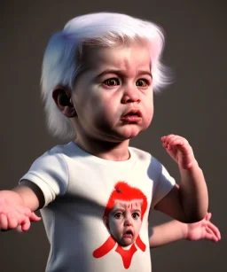 Pedro almodovar toddler, full body, white hair, dramatic lighting, hyper realistic