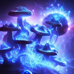 Spherical Frost metal magic armoured lightning Mycelium MUSHROOMS stars galaxy SPACE lANDSCAPE BURNING IN BLUE FLAMES hellfire abyss math chaos blob