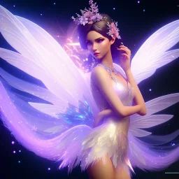 beautiful fairy in a galactic ambiance, transparent wings, delicate colors, finely tuned detail, ultra high definition, 8 k, unreal engine 5, ultra sharp focus