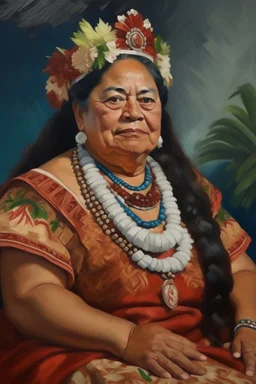 Painting portrait of samoan queen in a dress