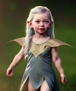 Galadriel toddler, full body, dramatic lighting, hyper realistic