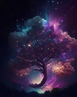 beautiful tree dissolving into space