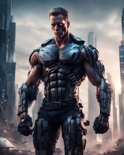 terminator muscular men warrior in future city art 4k