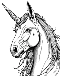 b/w mock up unicorn two ear page low detail correct character white background wide mane