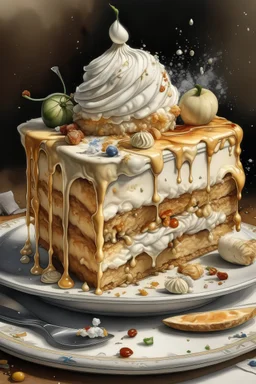 creamcake with icecream, Watercolor, trending on artstation, sharp focus, studio photo, intricate details, highly detailed, by greg rutkowski