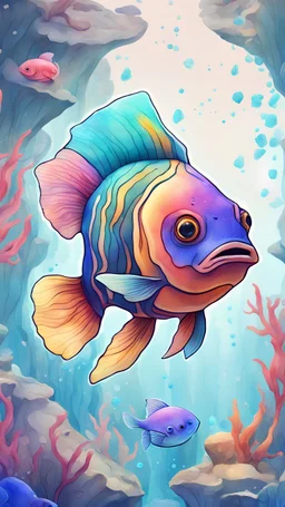under sea , plants, watercolor, , clean design, art station, splash of colorful paint, cute fishes, contour, hyperdetailed intricately detailed, unreal engine, fantastical, intricate detail, splash screen, complementary colors, fantasy concept art, 8k resolution, pale skin, twilight, extreme quality, extremely detailed, ultra-detailed face, ultra hd 8k,