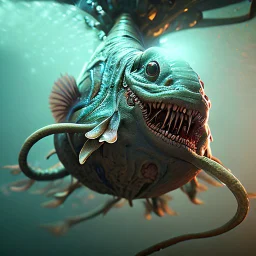 fluid ink angler fish creature, unreal engine 5, 8k resolution, photorealistic, ultra detailed