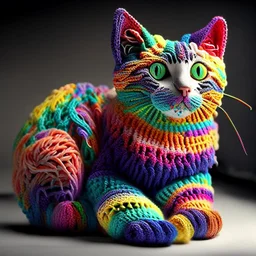 colourful crochet cat, realistic