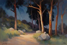 Night, trees, mountains, rocks, wilfrid de glehn and jenny montigny impressionism paintings