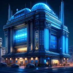cyberpunk retro futuristic town hall for comics