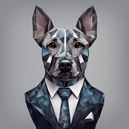 make one realistic business dog that is made of shapes and has a suit on looks a little like crystals