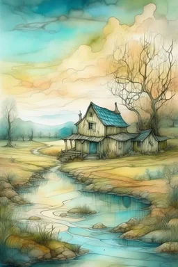 The place where the Dream and its followers live. Watercolor, fine drawing, beautiful van gogh landskape, pixel graphics, lots of details, pastel aqua colors, delicate sensuality, realistic, high quality, work of art, hyperdetalization, professional, filigree, hazy haze, hyperrealism, professional, transparent, delicate pastel tones, back lighting, contrast, fantastic, nature+space, Milky Way, fabulous, unreal, translucent, glowing