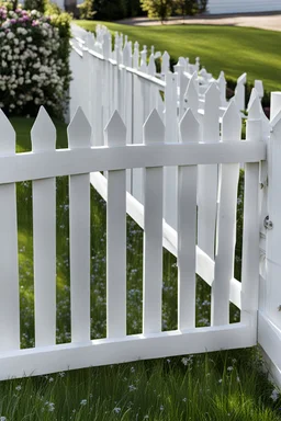 white vinyl fence in yard, photograph